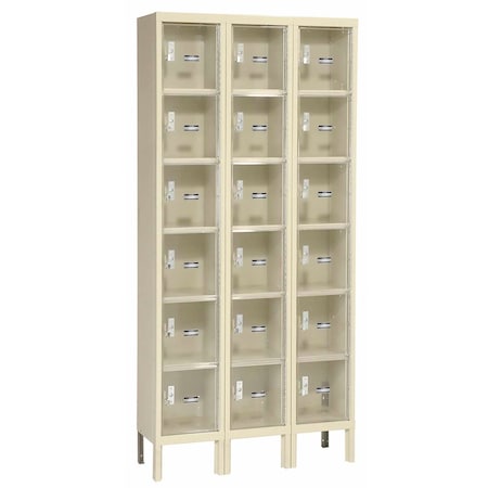 GLOBAL INDUSTRIAL 6-Tier 18 Door Clear View Locker, 12W x 15D x 12H, Tan, Unassembled B2311328